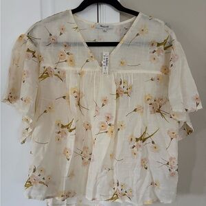 Madewell Floral Sheer Blouse - Cream and Pink